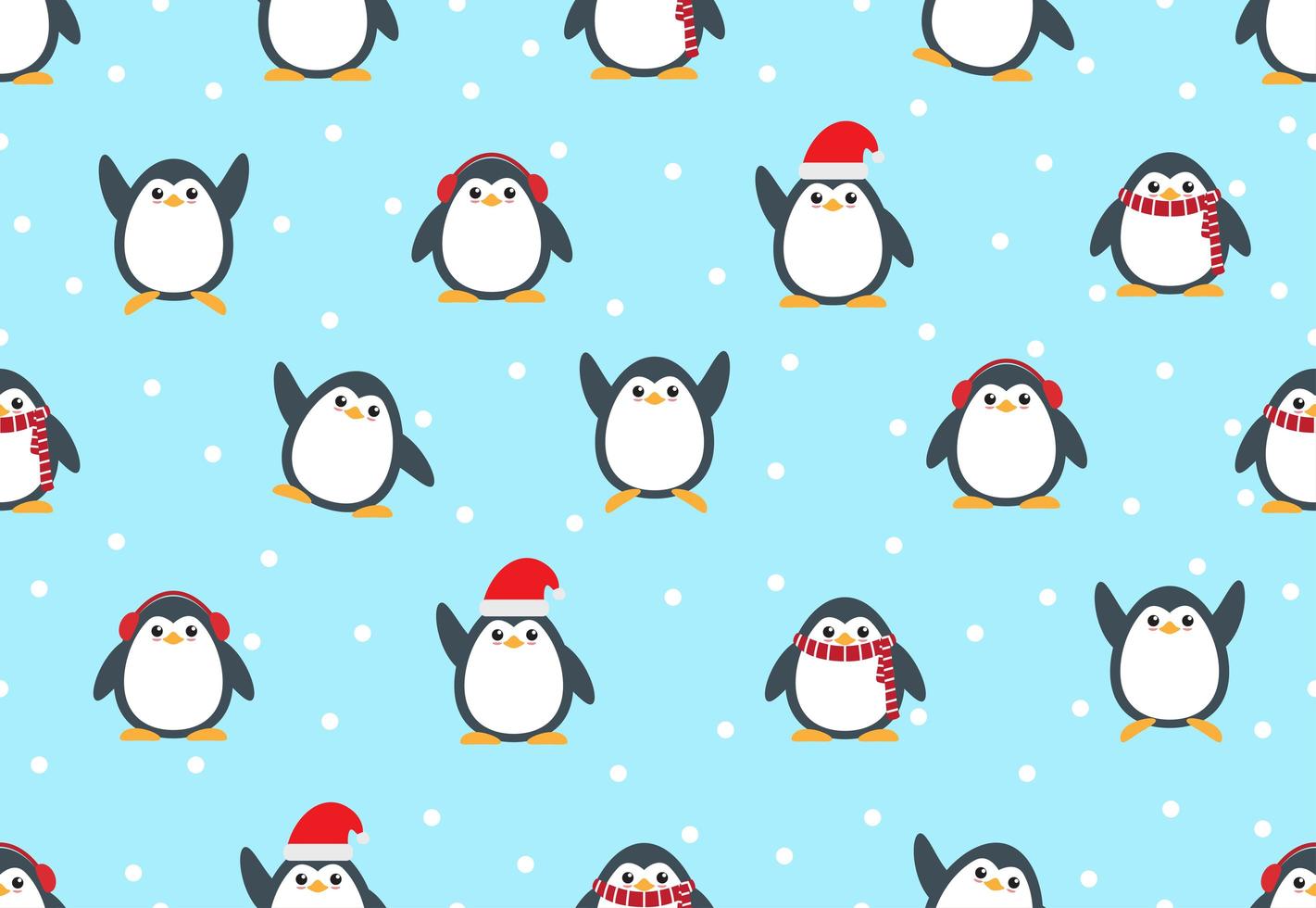 Seamless pattern of cute snow penguins vector