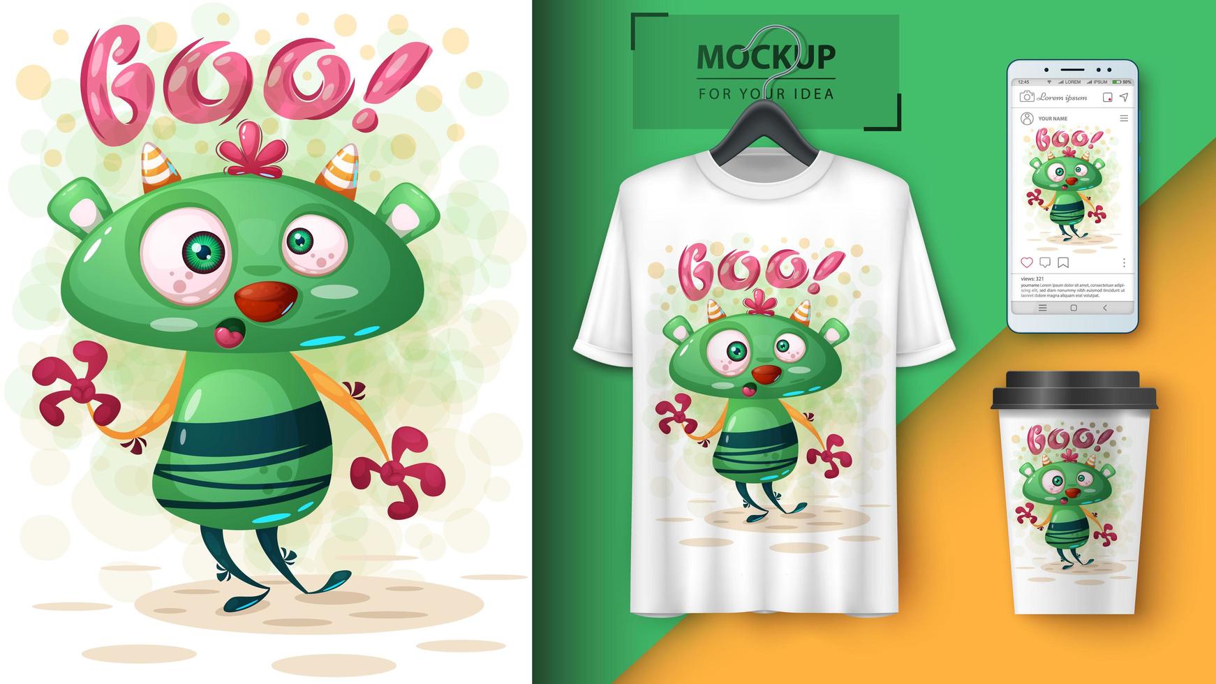 Crazy Green Boo Monster Poster vector