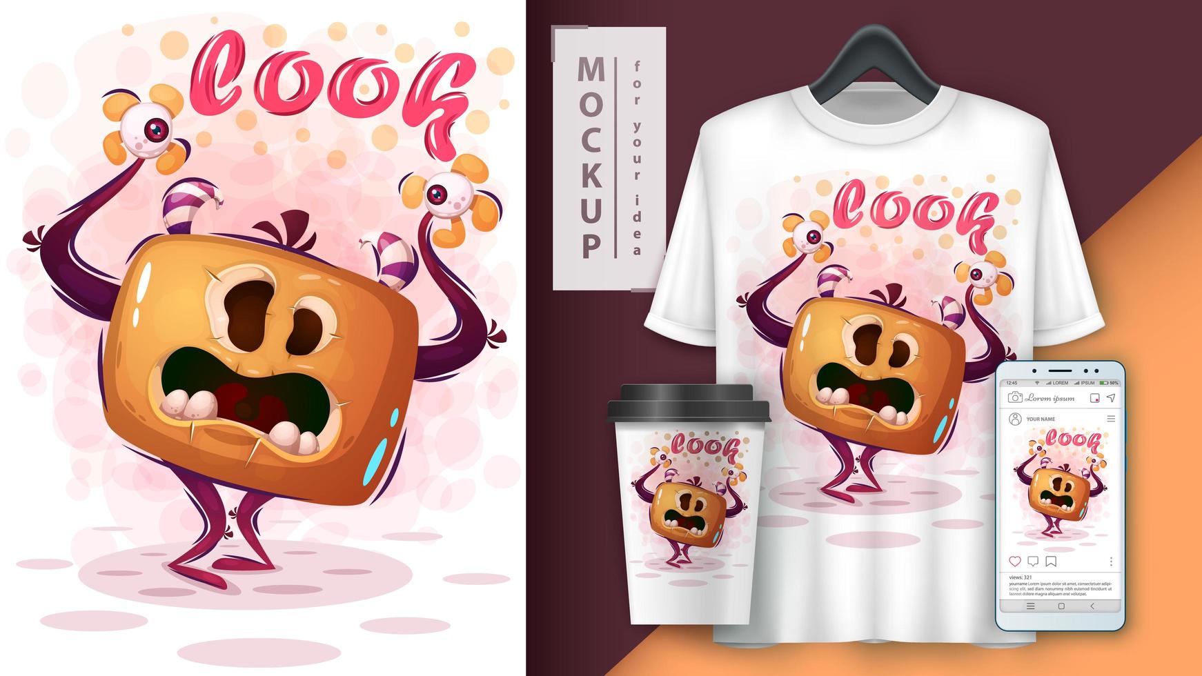 Scary Cute Pumpkin Monster Look Poster  vector