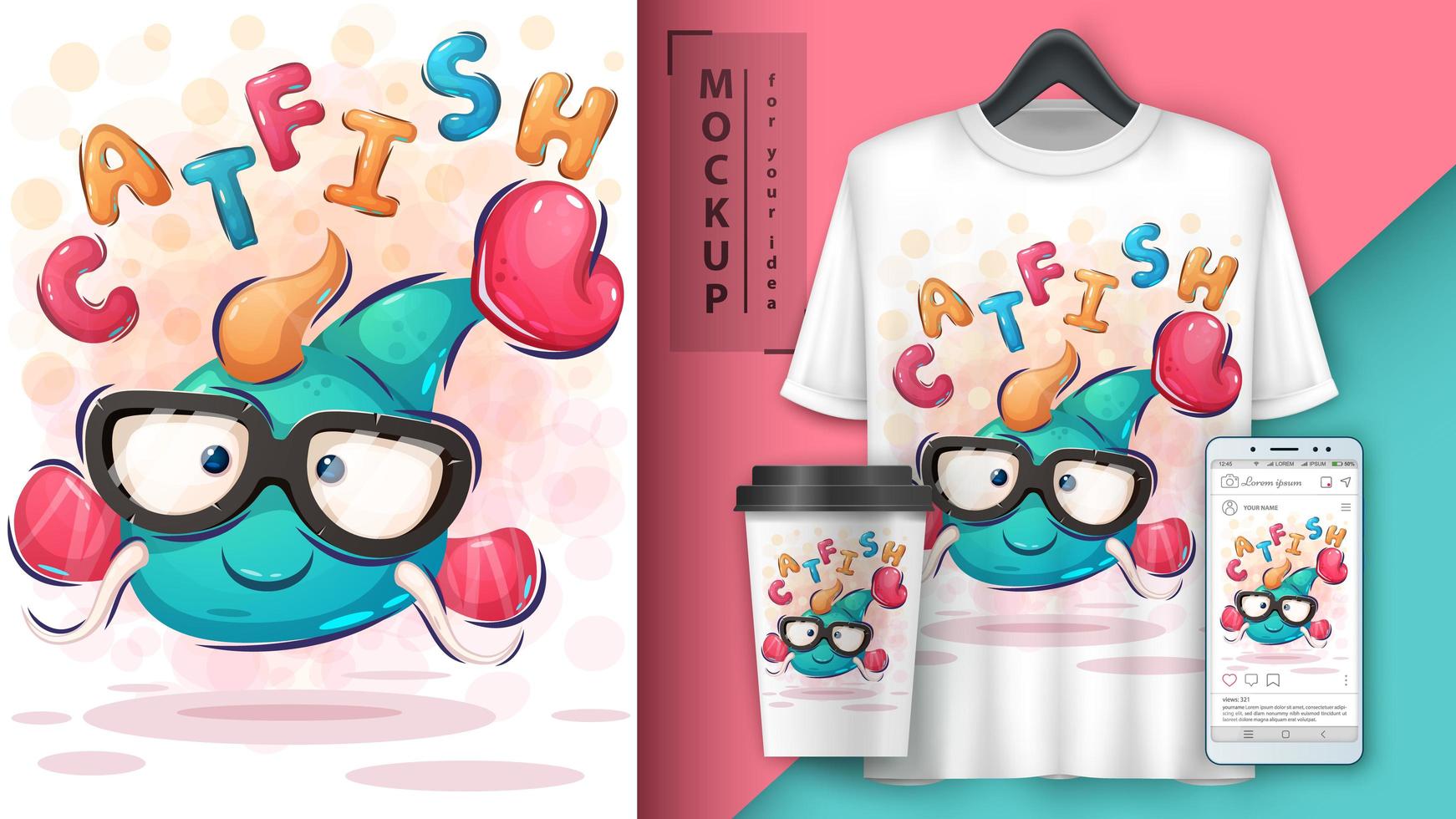 Cute Catfish with Glasses Poster  vector