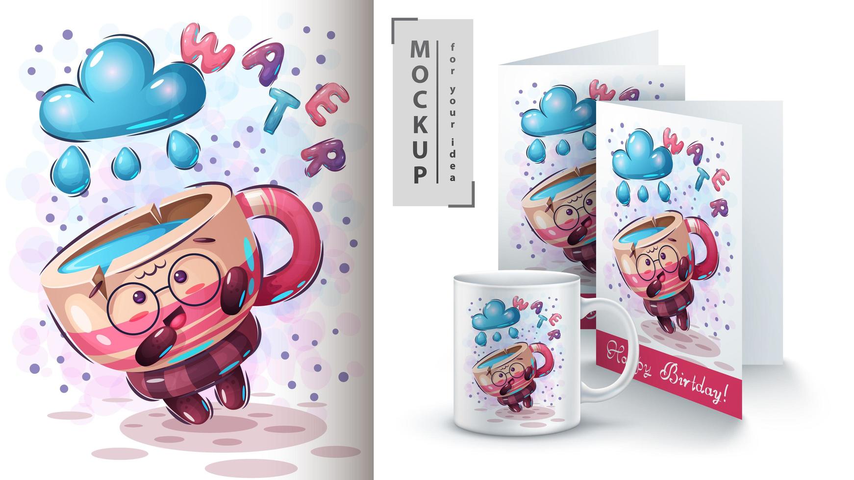 Cute Cartoon Mug with Water Poster  vector