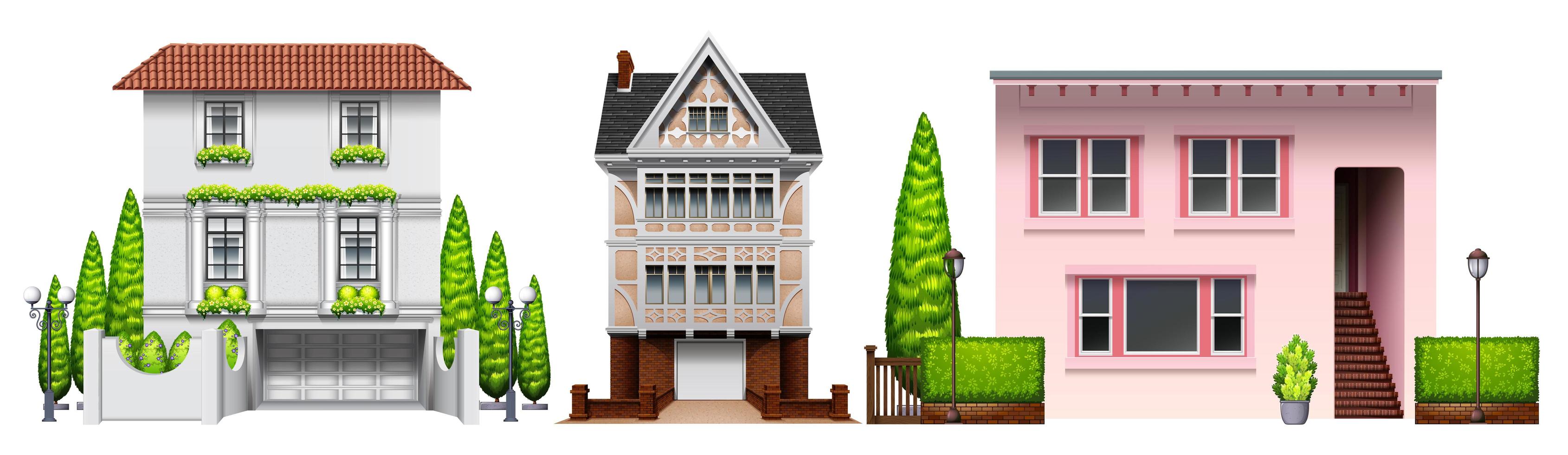 Three building design set vector