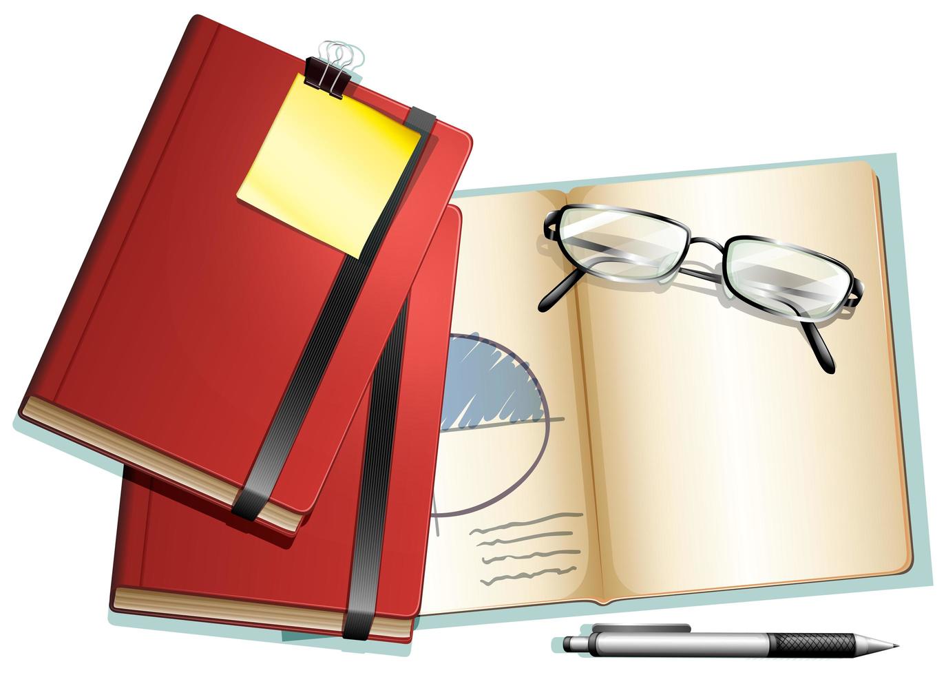 Notebooks and reading glasses background vector