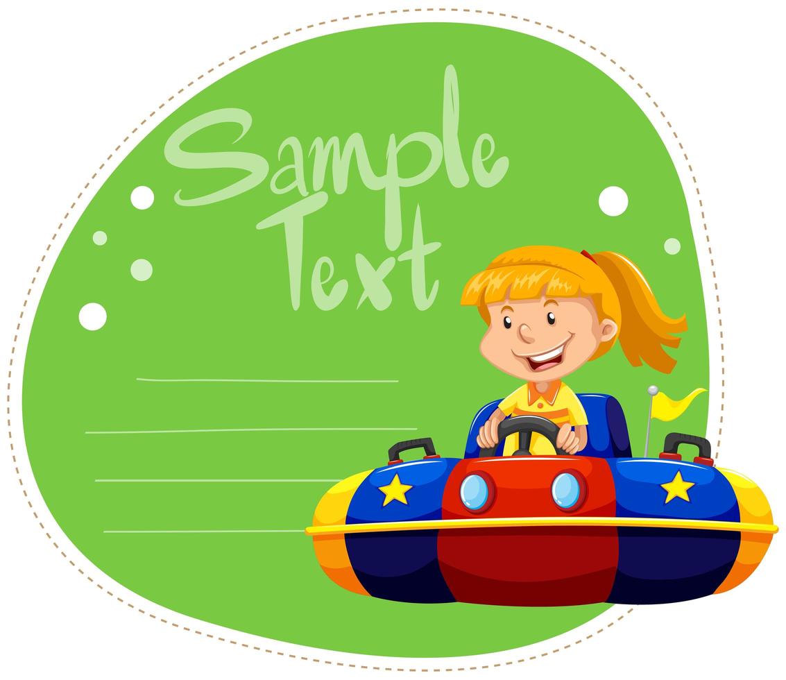 Frame design with girl in bumping car vector