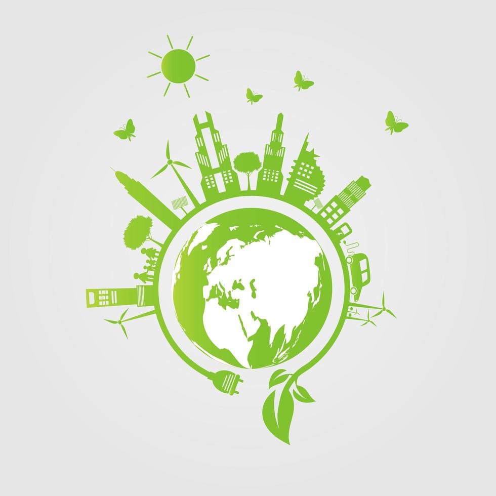 Green City Around Globe Ecology Concept vector