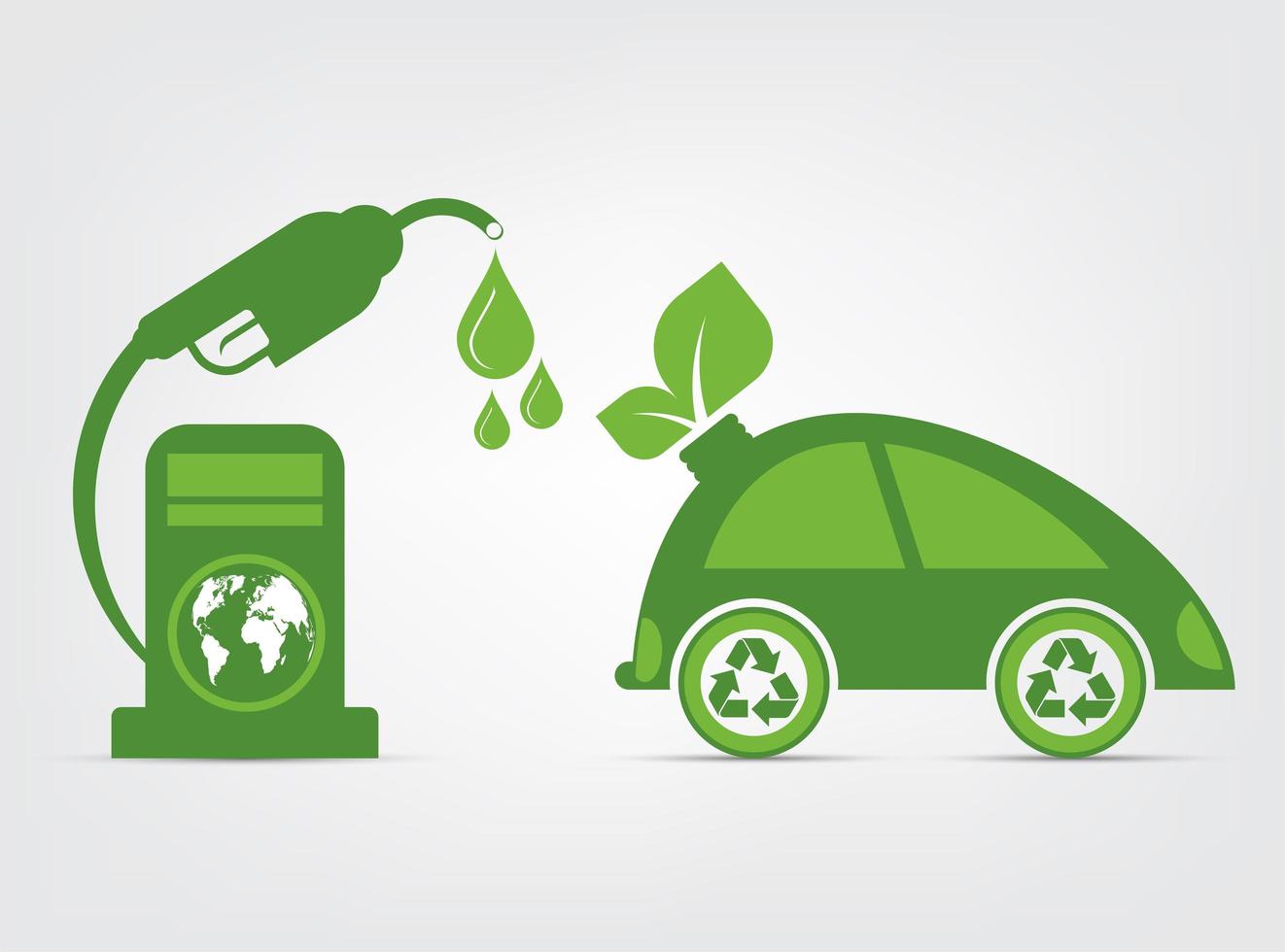 Símbolo del coche con el concepto de ecología de hojas verdes vector
