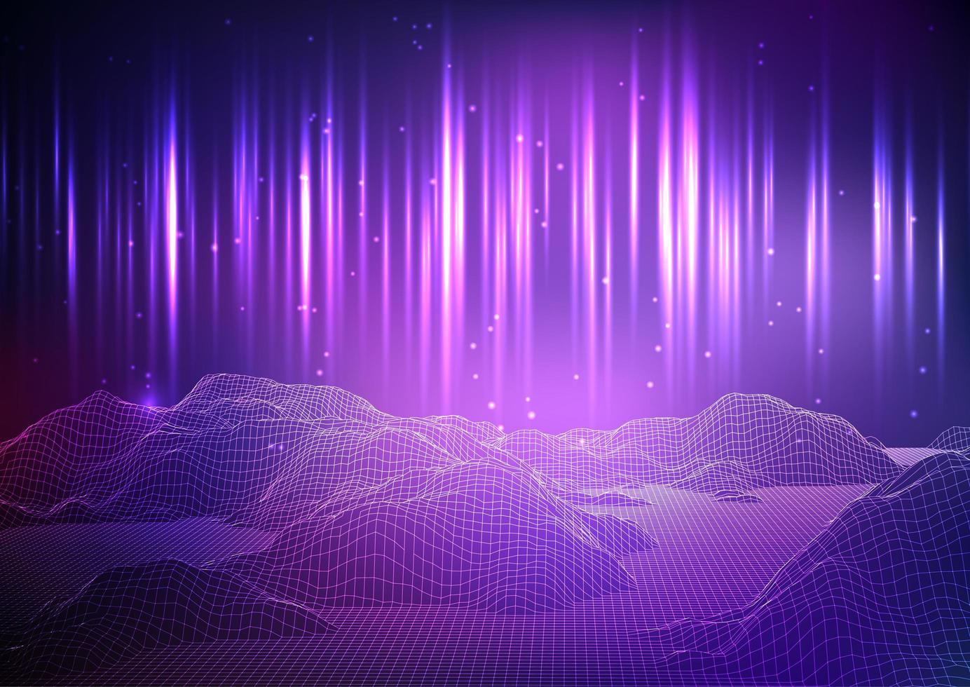 Futuristic Background with Glowing Wireframe Terrain vector