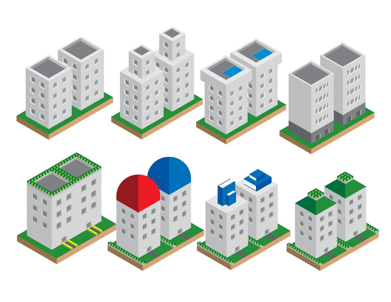 conjunto de elementos de construcción isométricos vector