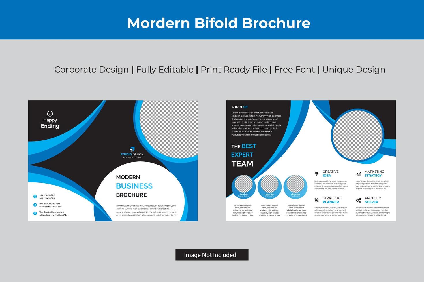 Cyan and Black Corporate Bi-fold Template vector