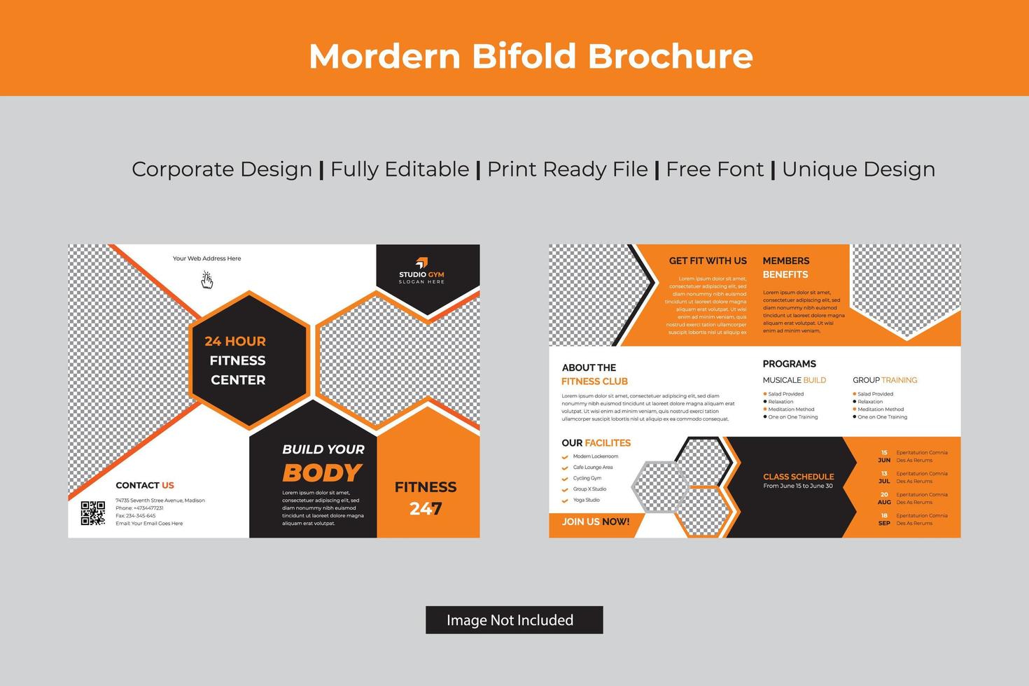 Modern Orange Bi-fold Brochure with Hexagons vector