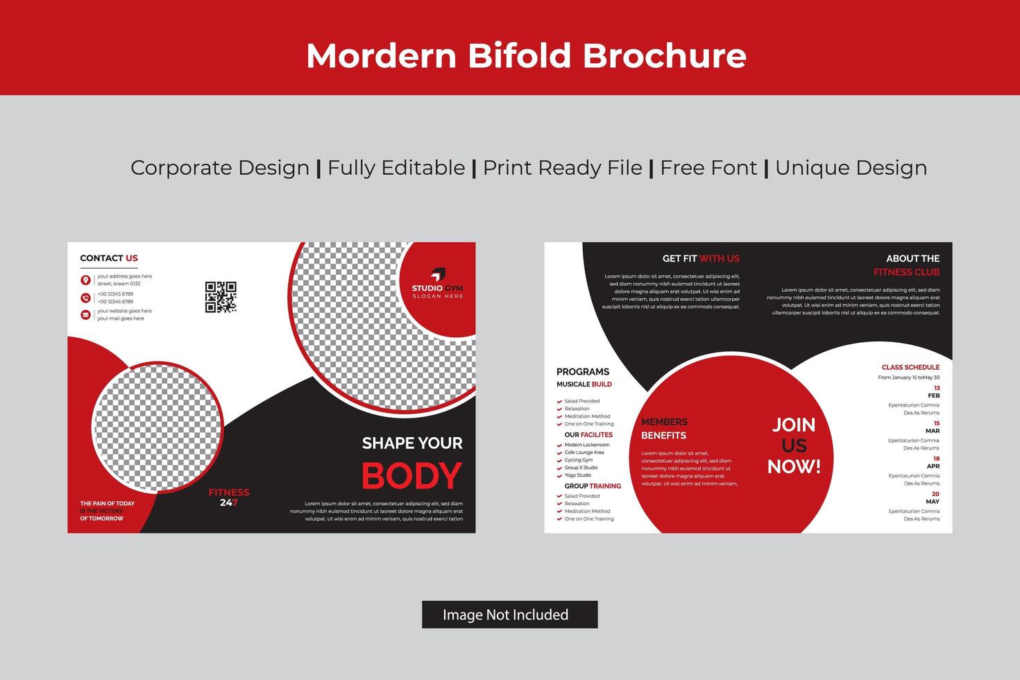 Fitness Bi-fold Brochure Template with Circle Details vector