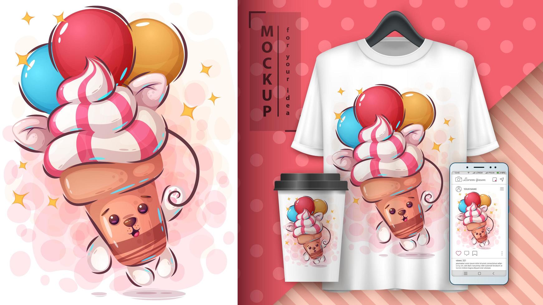 helado con globos póster vector