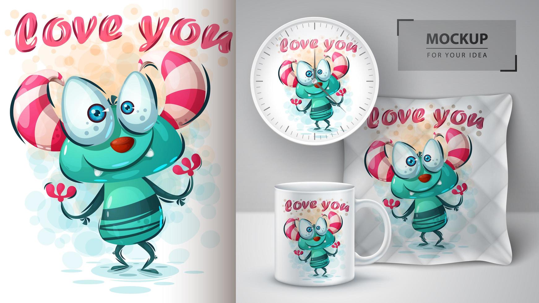  Love You Funny Monster Poster  vector