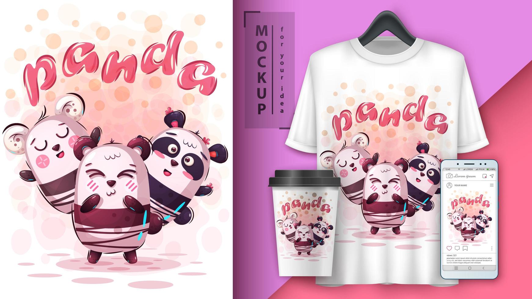 cartel de amigos panda de dibujos animados vector