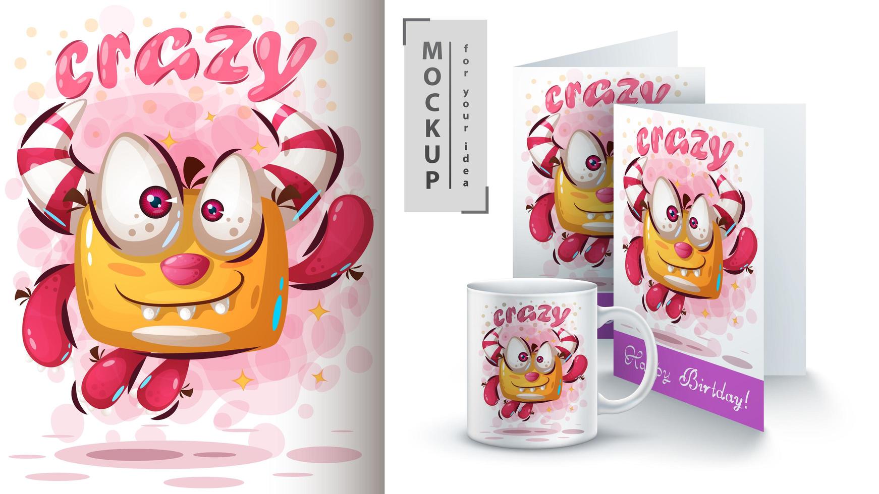 Crazy Cute Monster Jumping Poster  vector