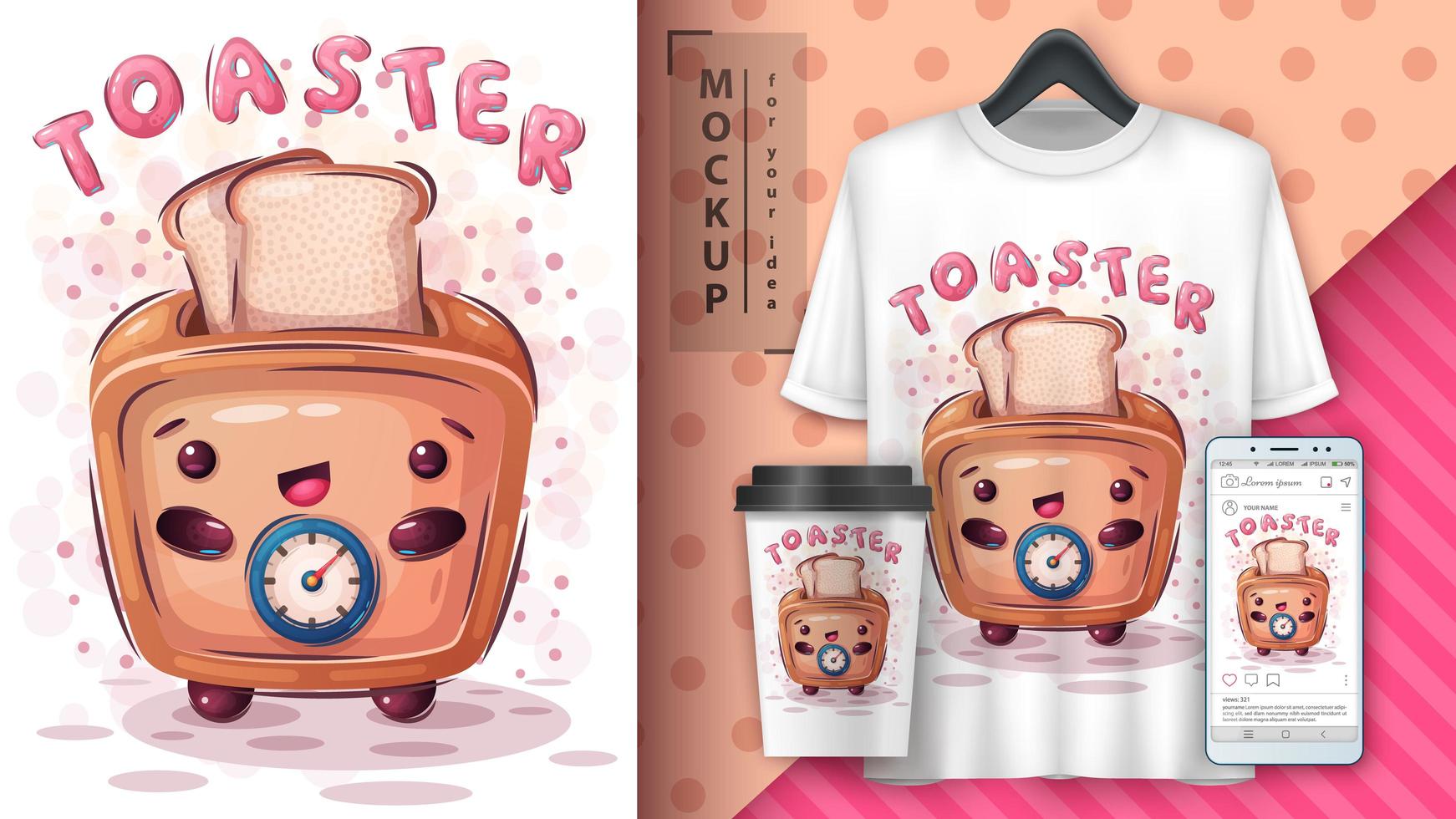 Cute CartoonToaster Poster  vector