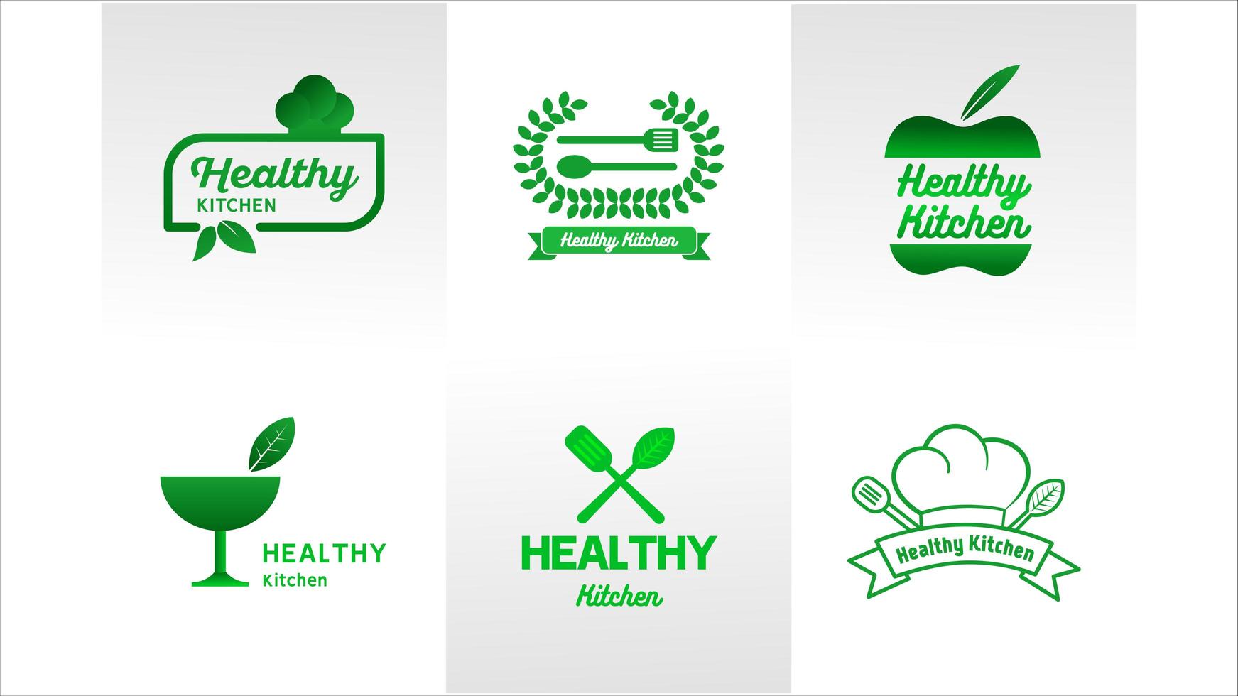 salud cocina verde logo set vector