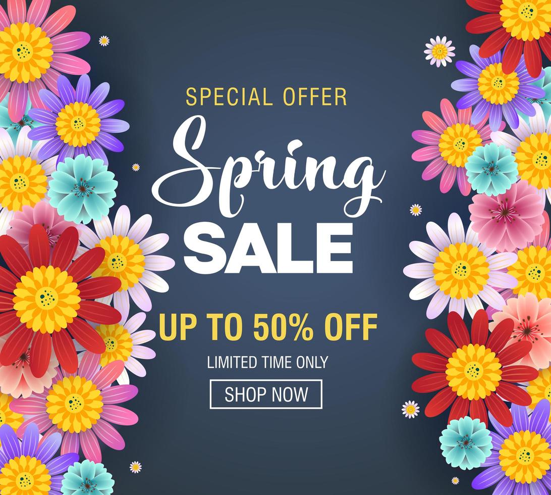 diseño de venta de primavera con hermosas flores de primavera vector
