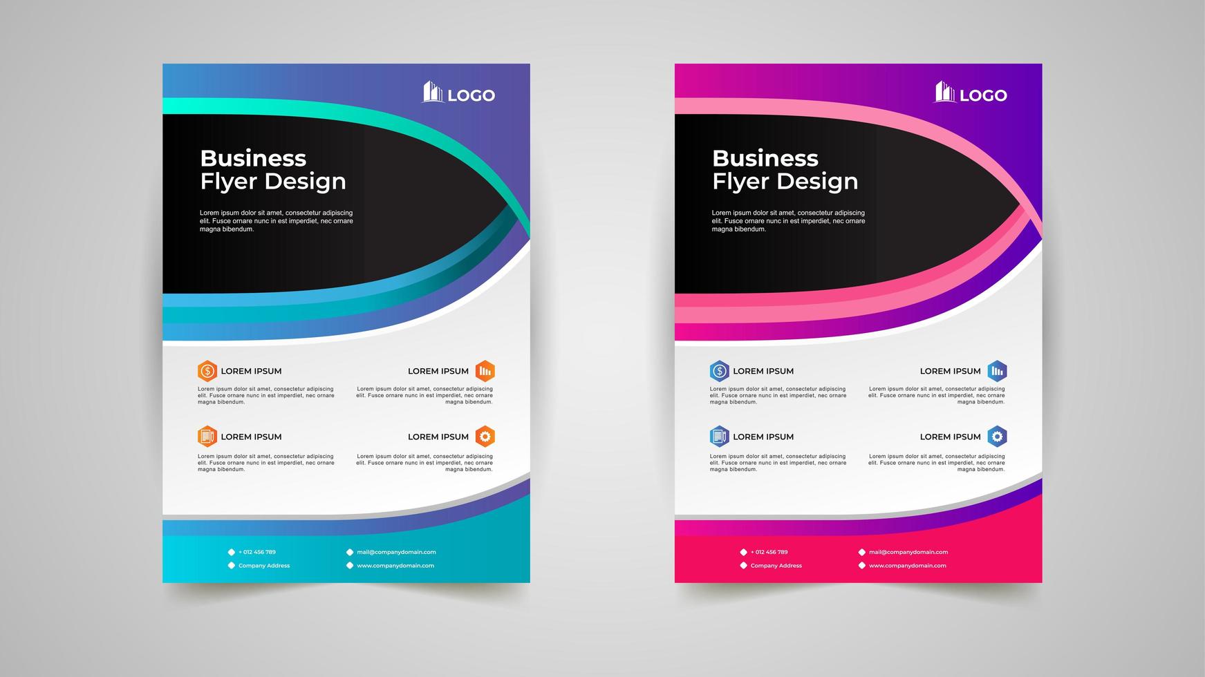 Blue and Pink Creative Business Flyer Template Set vector