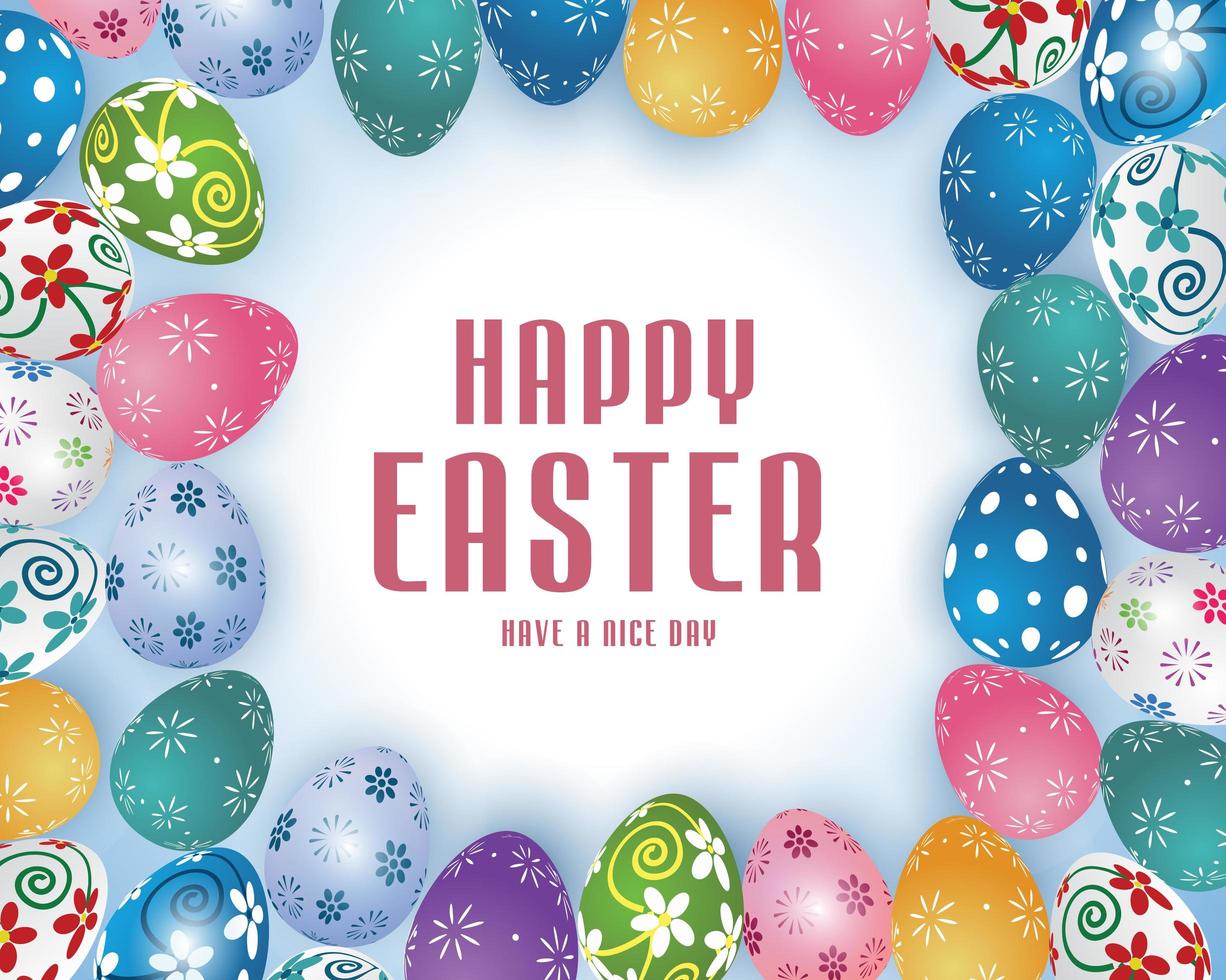 Happy Easter poster with colorful patterned eggs vector