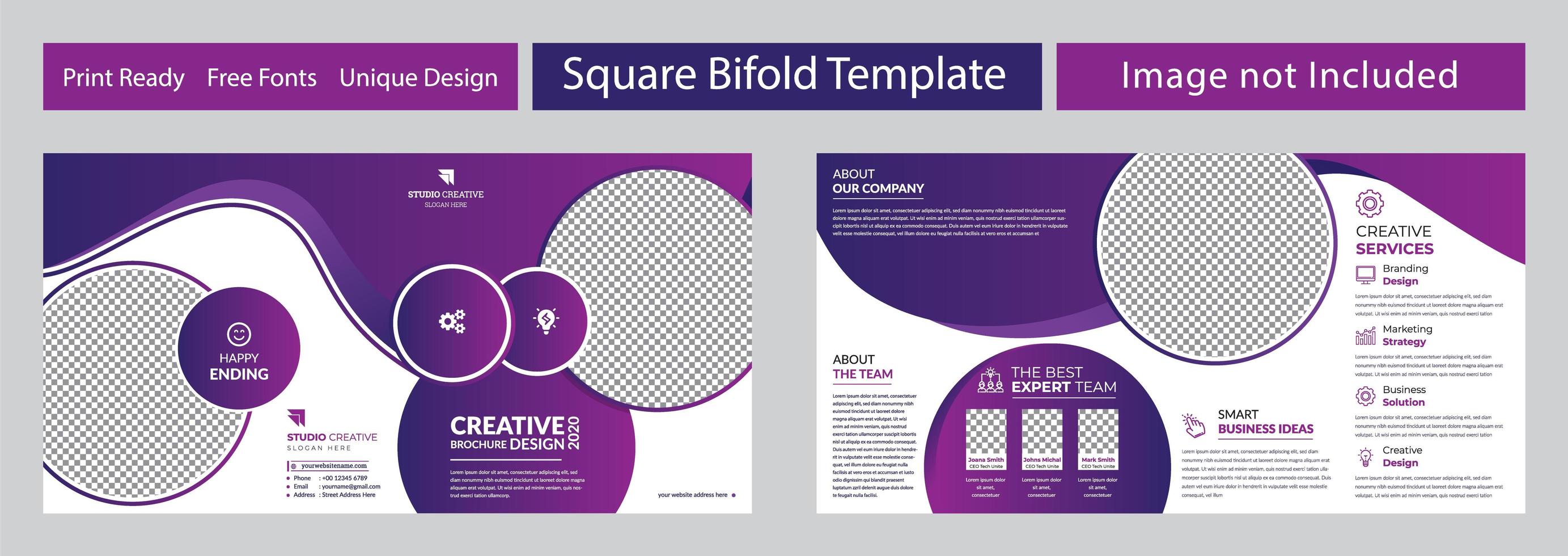diseño de folleto plegado cuadrado geométrico púrpura corporativo vector