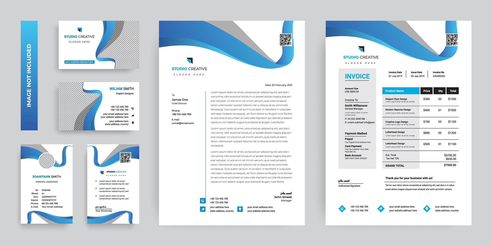Modern  Blue Corporate Stationery Template Design Set vector