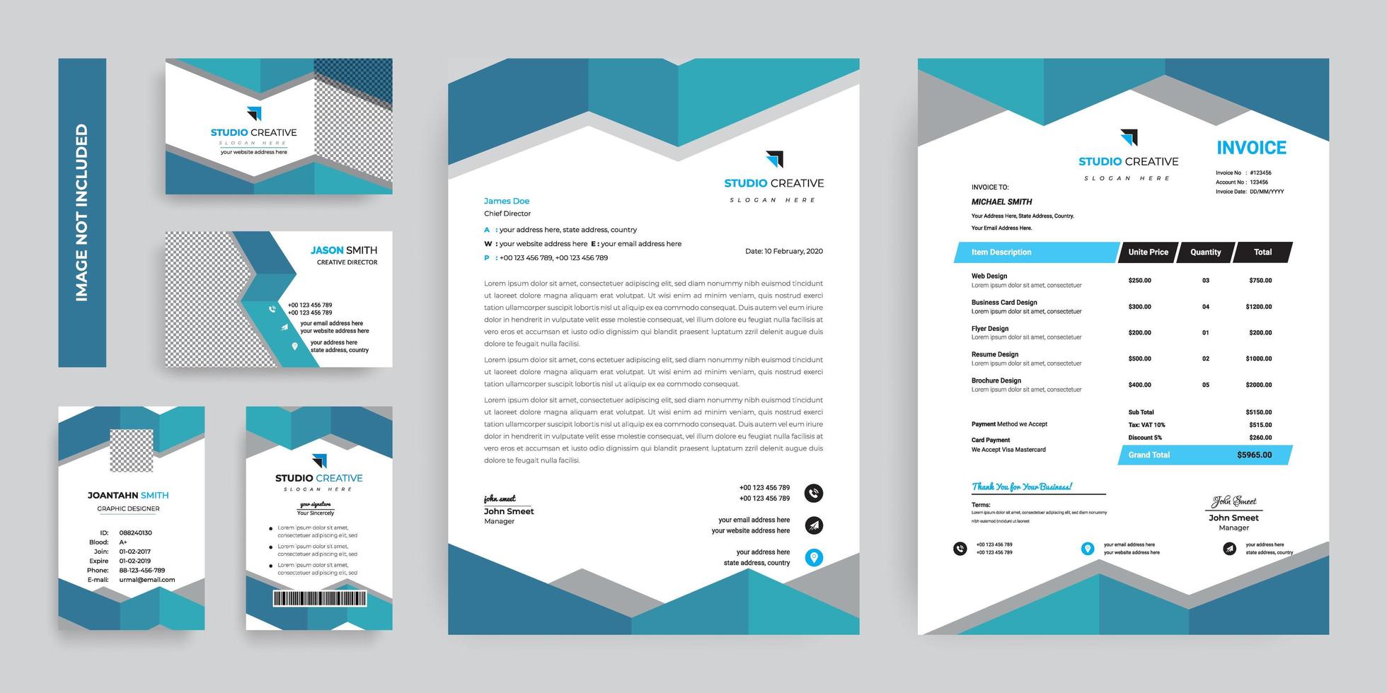 Blue green Modern Corporate Stationery Template Set vector