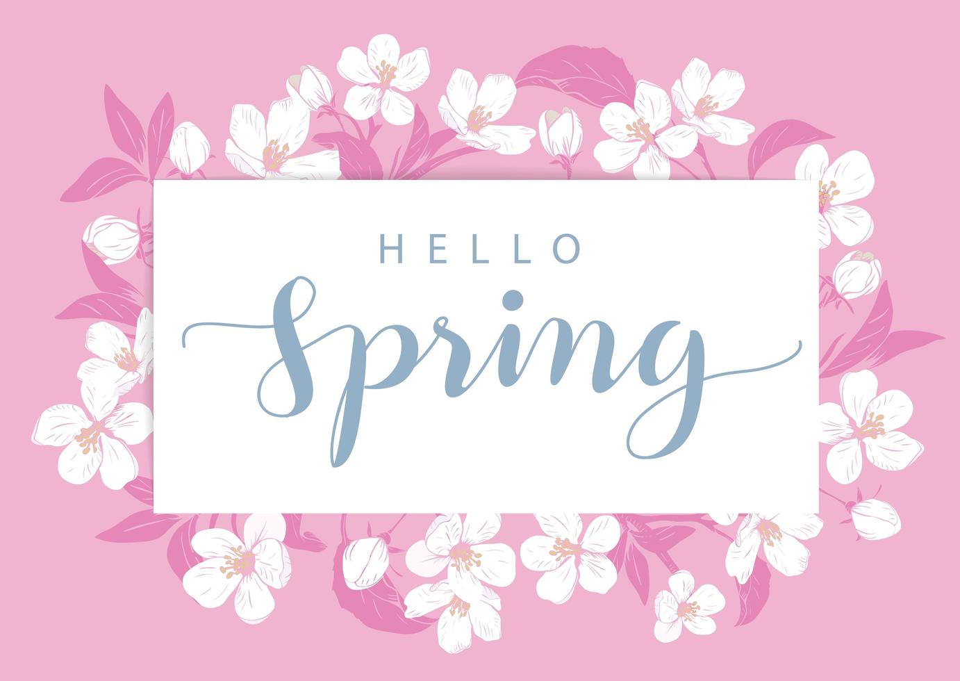 Pink hello Spring card with flowers vector