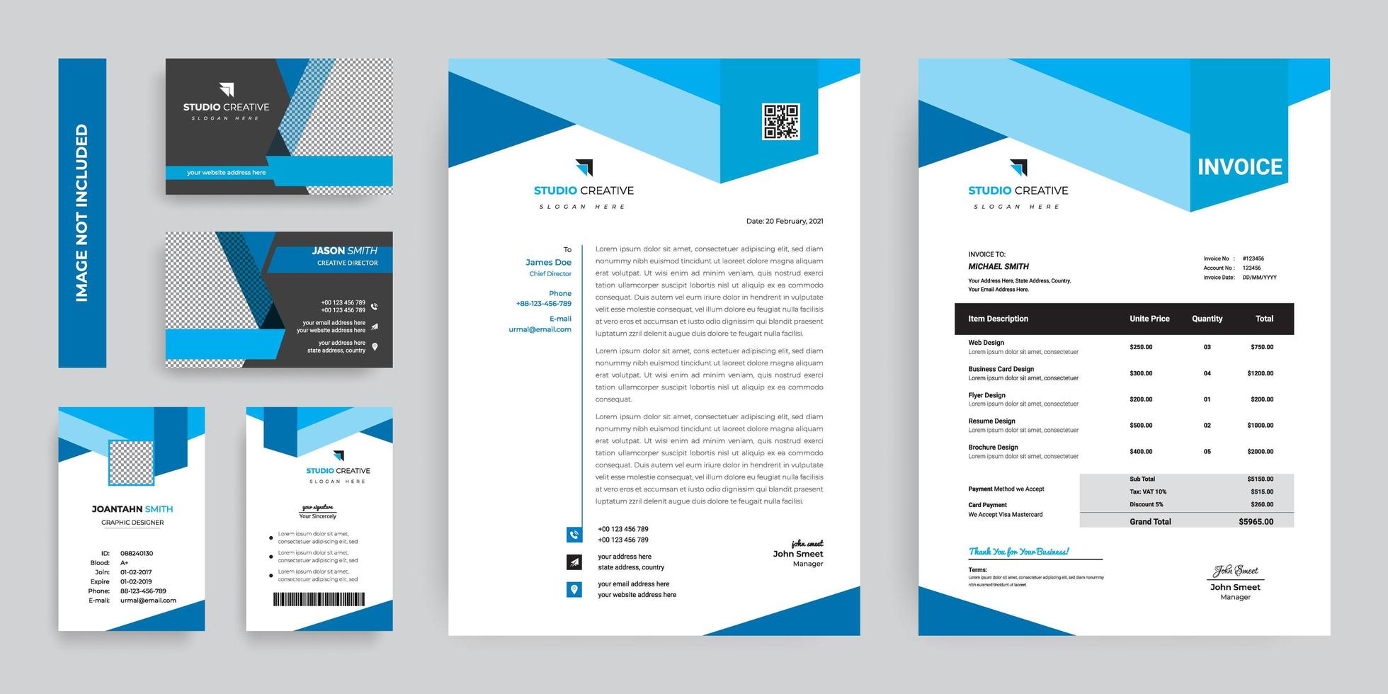 Blue Shapes Corporate Stationery Template Design Set vector