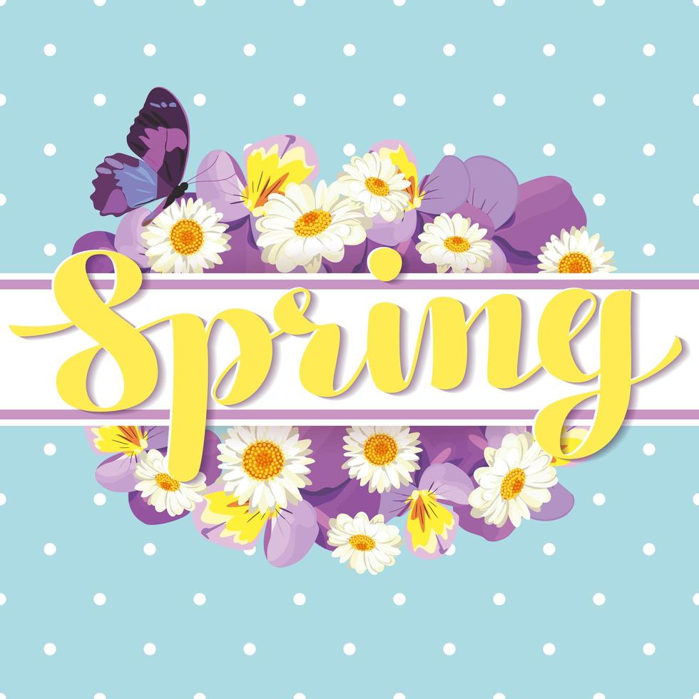 plantilla de tarjeta floral con texto caligráfico primavera vector