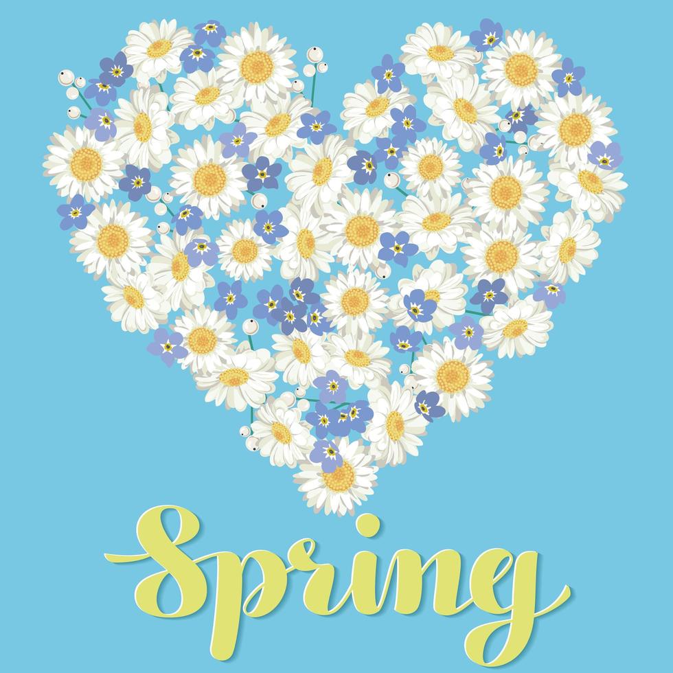 Heart made with flowers and lettering Spring vector