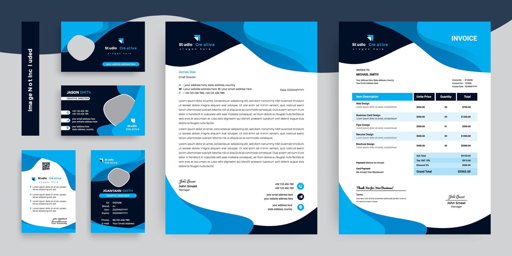 Blue and Black  Business  Stationery Template Set vector