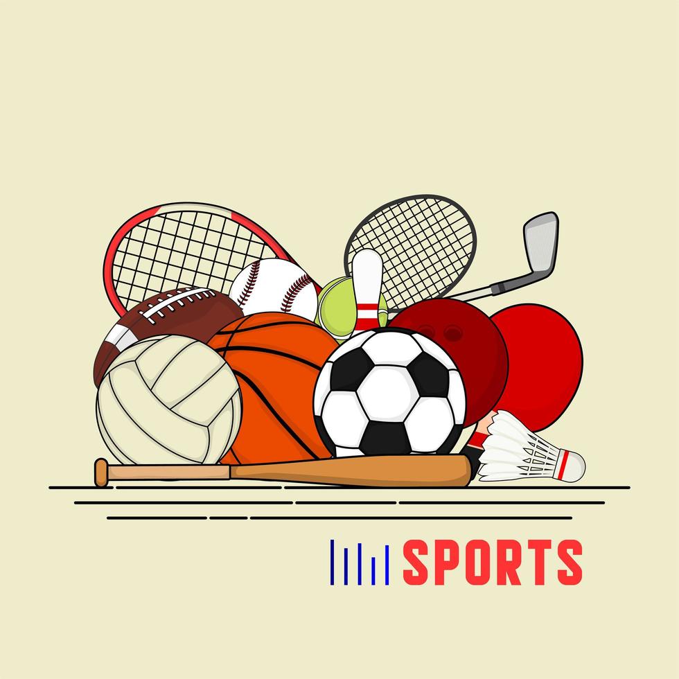 Set of colorful sport balls and gaming items vector