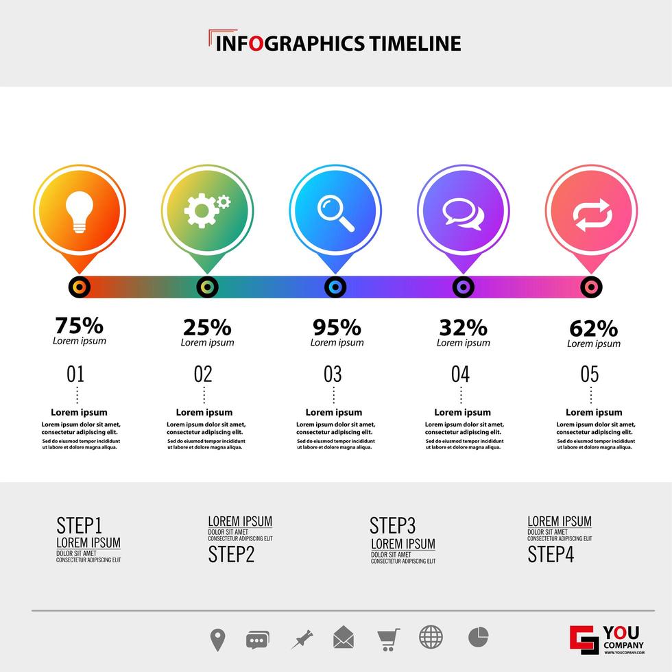 plantilla de infografía de símbolos de paso redondo vector