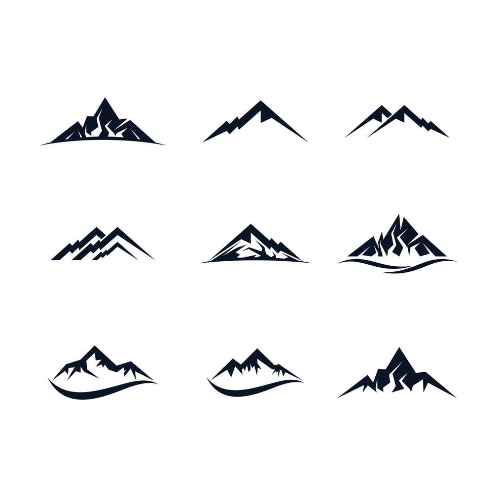 Black mountain icon set vector