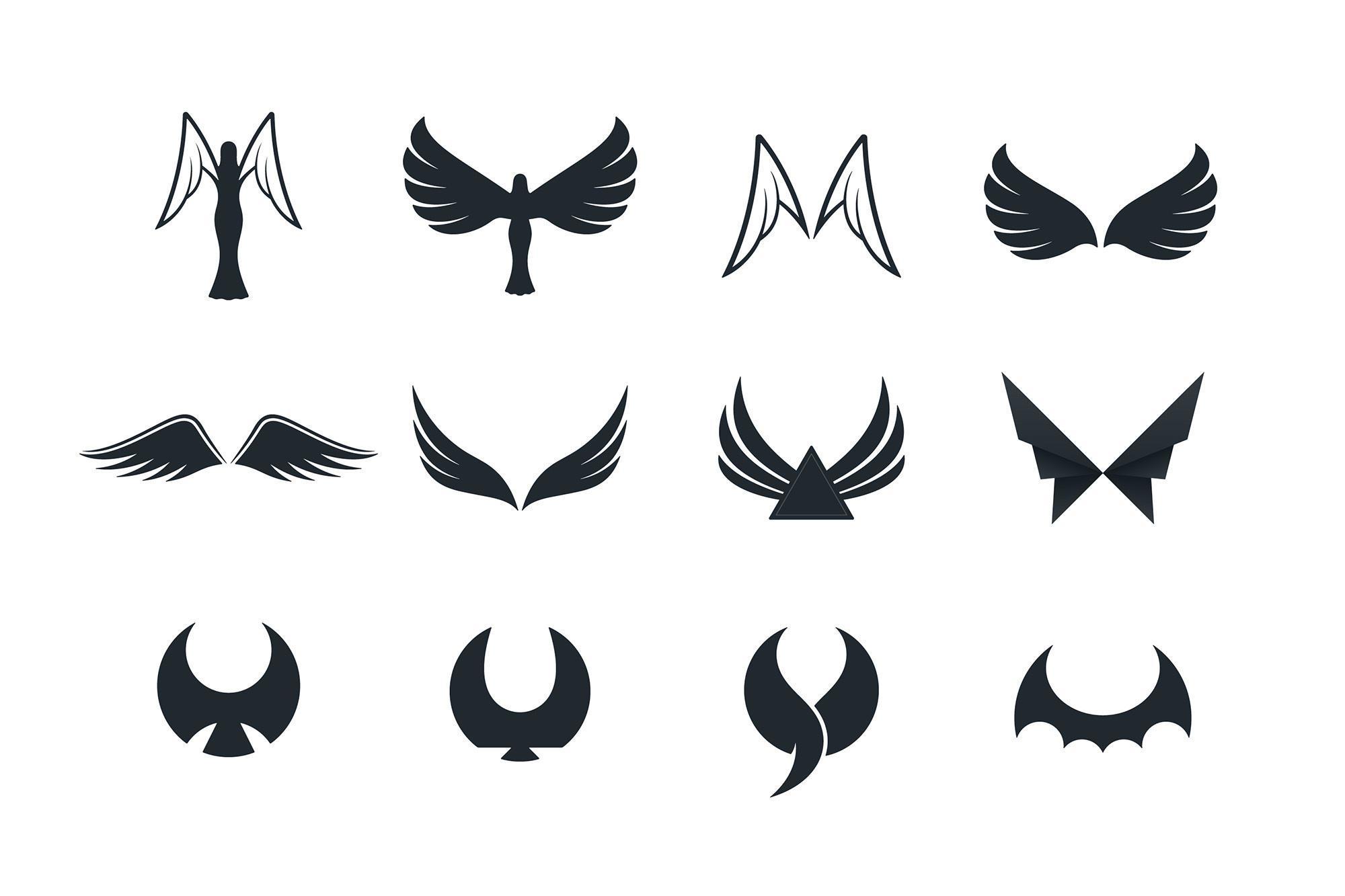 Wing and angel icons set 830315 Vector Art at Vecteezy