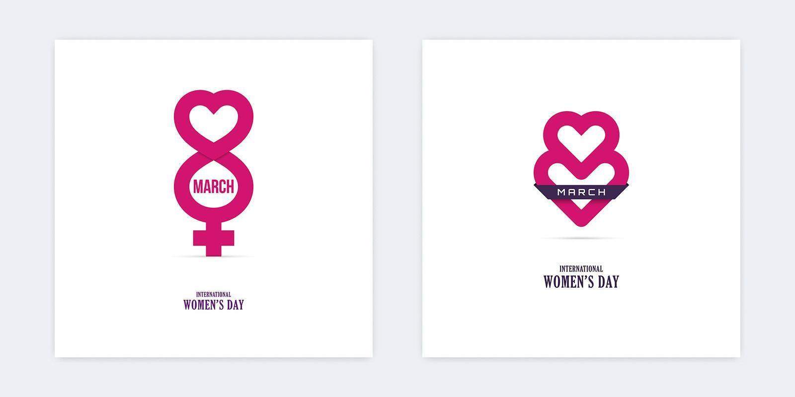 8 March Icons with Heart Shapes vector