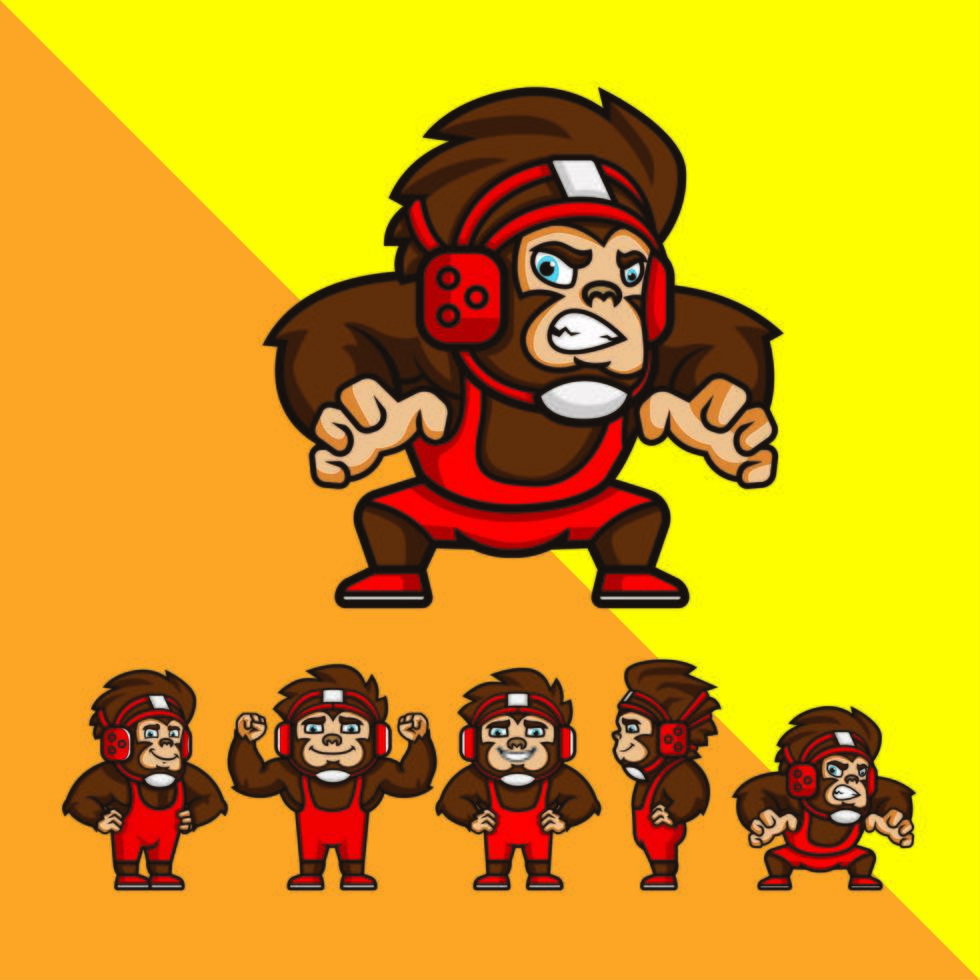 Set Of Cartoon Wrestler Monkeys  vector