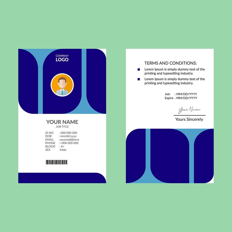 Blue Rounded Shape ID Card Design Template vector