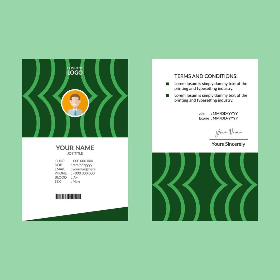 Green ID Card Template with Rounded Lines vector