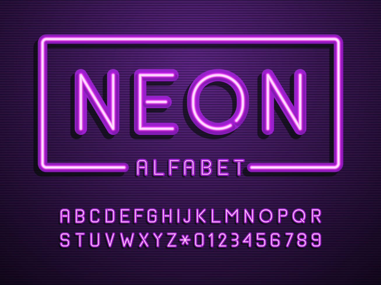 Purple Neon Light Vector Alphabet 