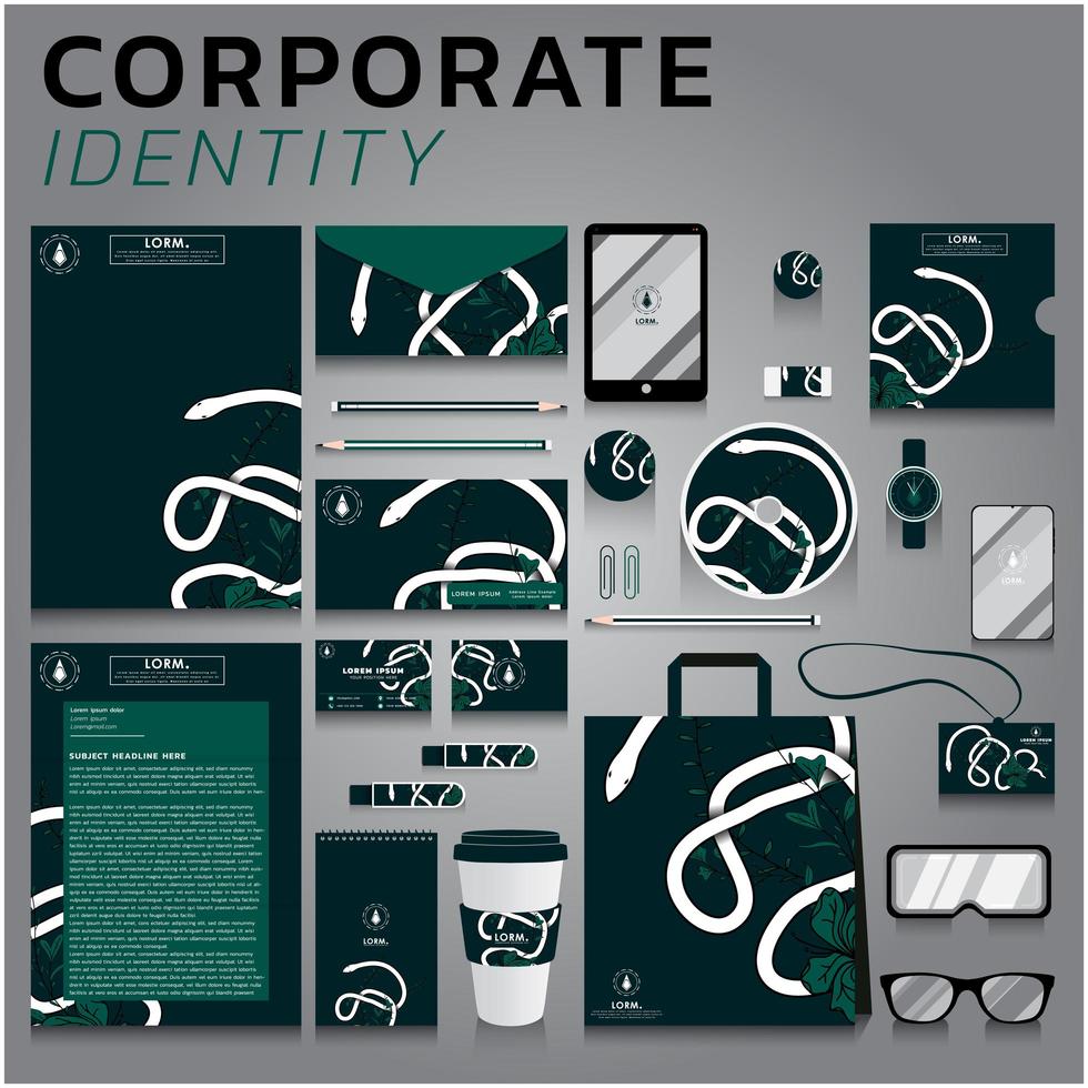 Green and white snake corporate identity set for business and marketing vector