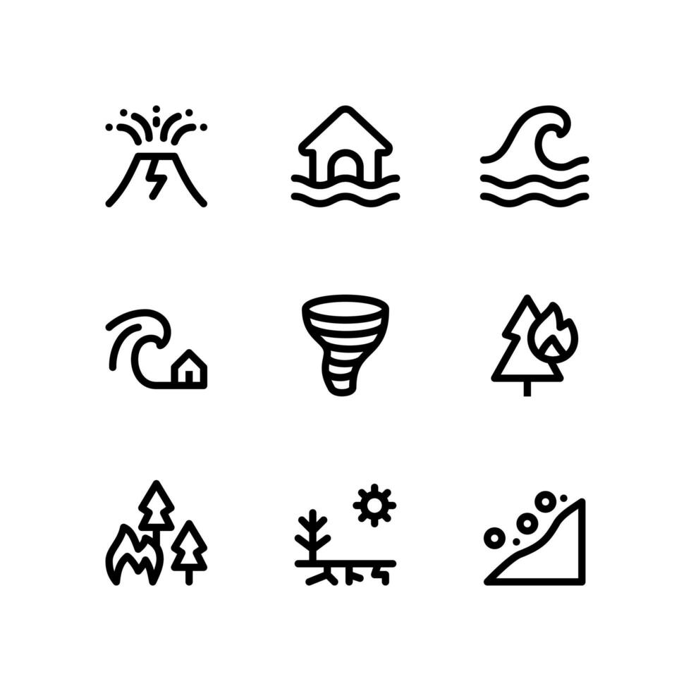 Disaster Line Icons Including Volcano, Flood and More vector