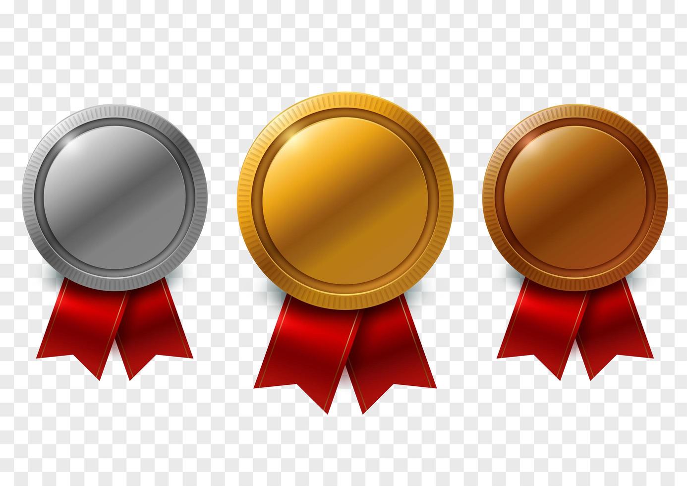 Gold, Silver and Bronze Medals With Red Ribbons vector