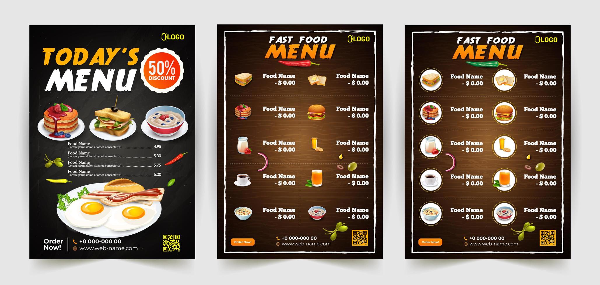 Modern Restaurant Menu Poster Set vector