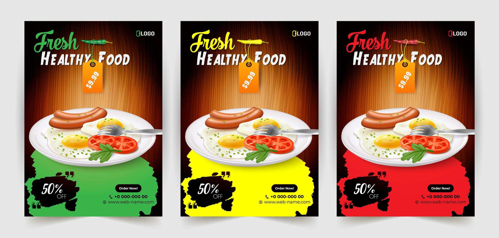 Fresh Healthy Food Flyer Set vector