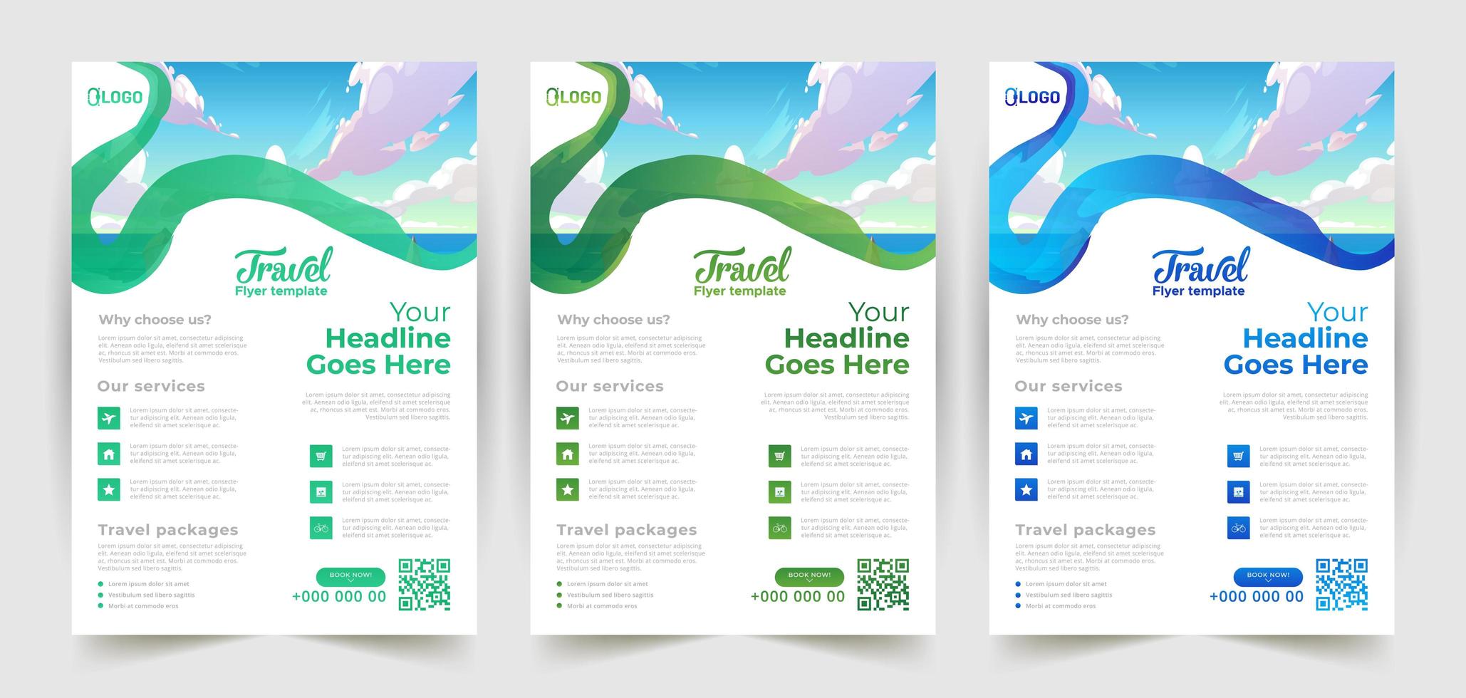 Wavy Brush Stroke Travel Flyer Design vector