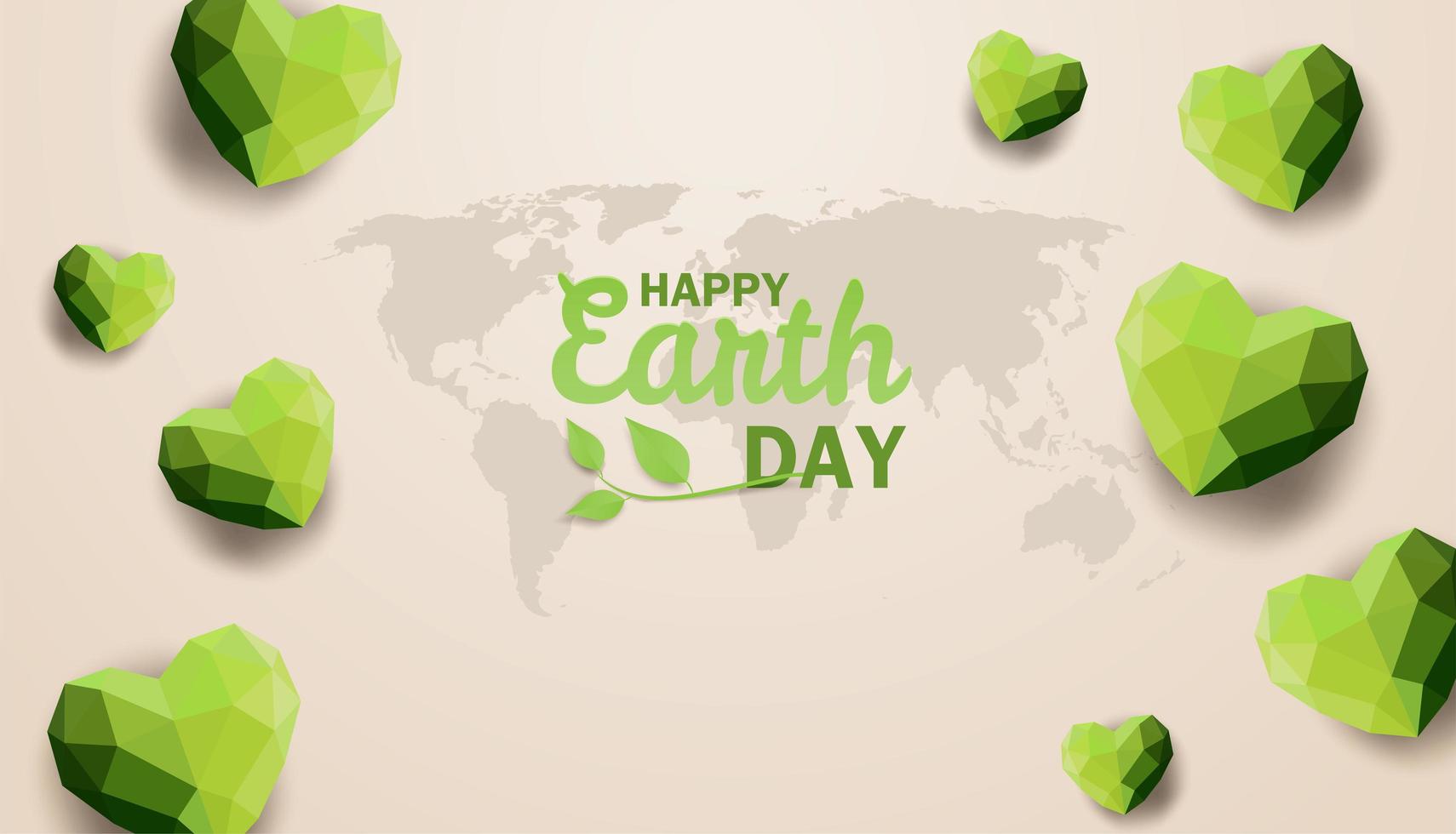 Earth day design with globe map and polygon hearts vector