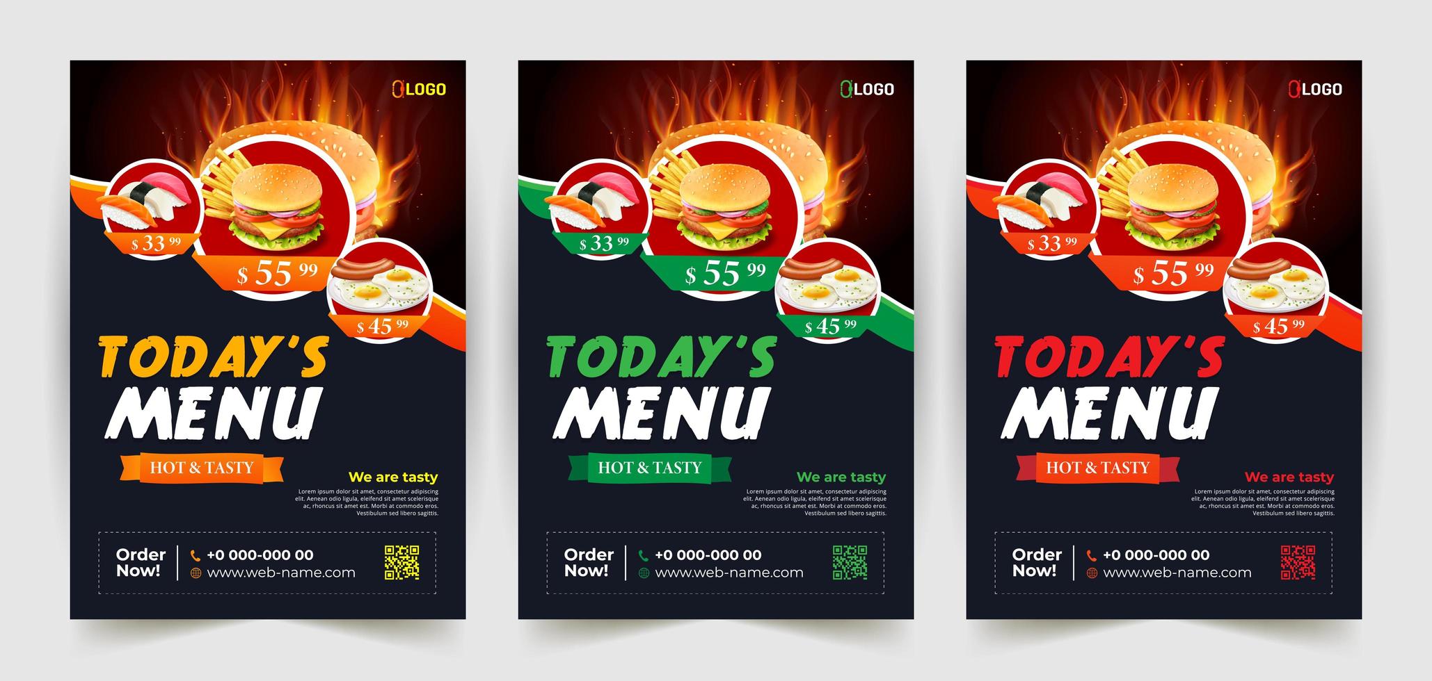 Fast Food Flyer Set on Dark Background vector