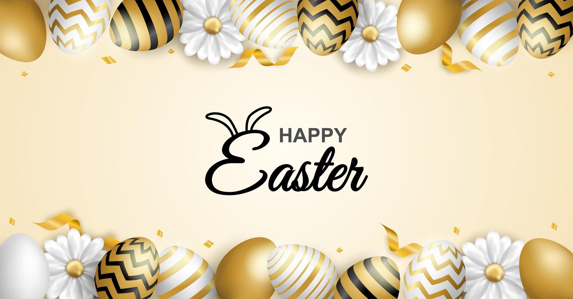 Happy Easter poster with Patterned Egg Border vector